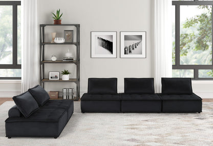 Black Velvet 5 Seat Sectional Sofa - 120" Wide