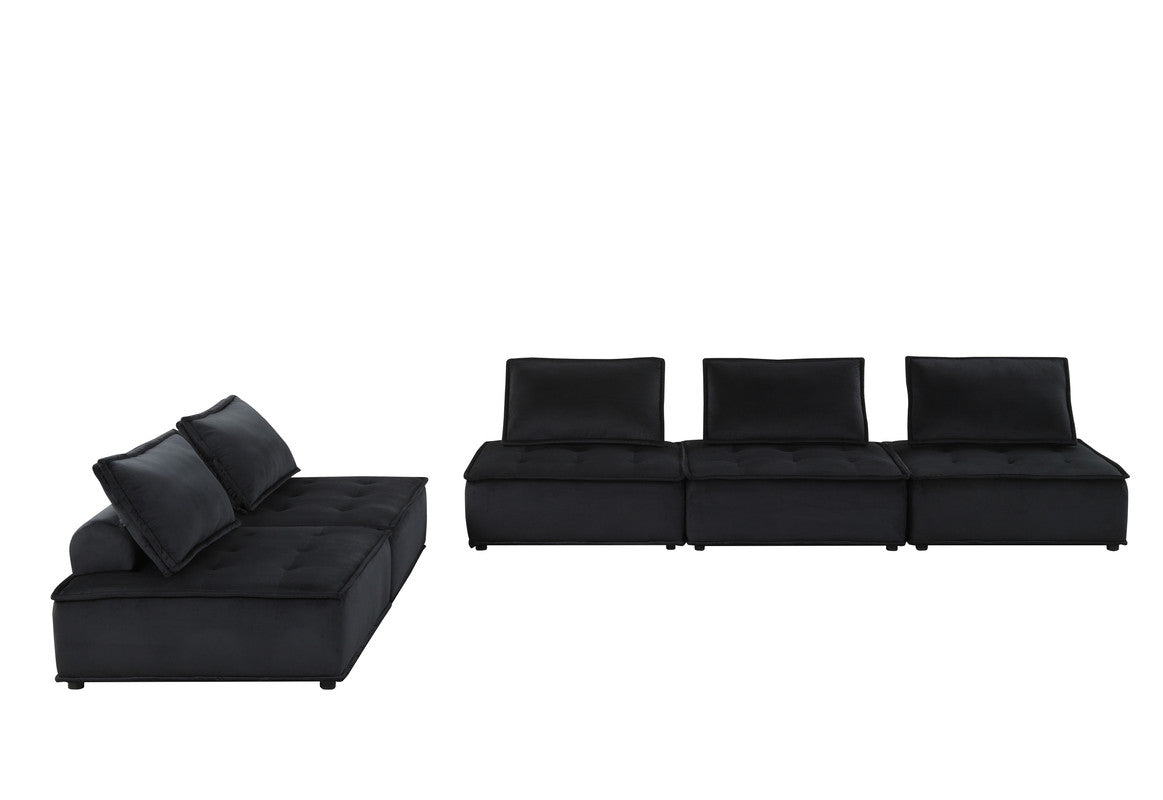 Black Velvet 5 Seat Sectional Sofa - 120" Wide