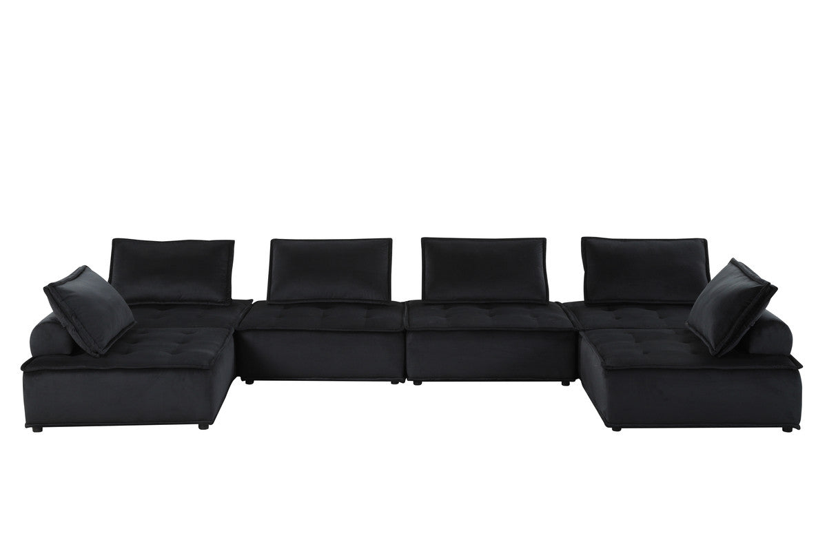Black Velvet 6-Seat Sectional Sofa - 160" Wide