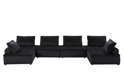 Black Velvet 6-Seat Sectional Sofa - 160" Wide