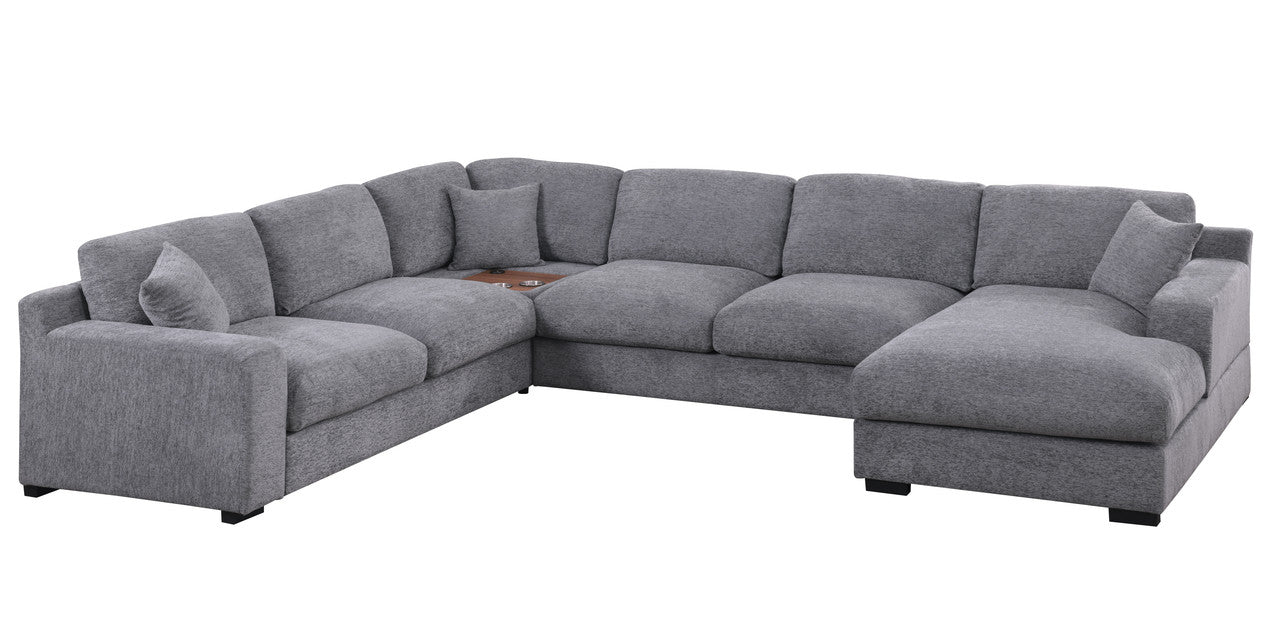 Light Gray Chenille Corner Sectional Sofa - 5 Seat
