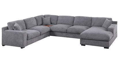 Light Gray Chenille Corner Sectional Sofa - 5 Seat