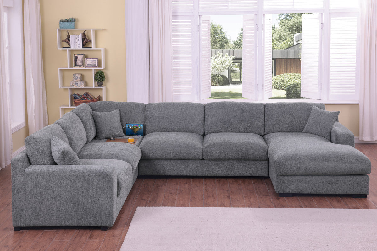 Light Gray Chenille Corner Sectional Sofa - 5 Seat