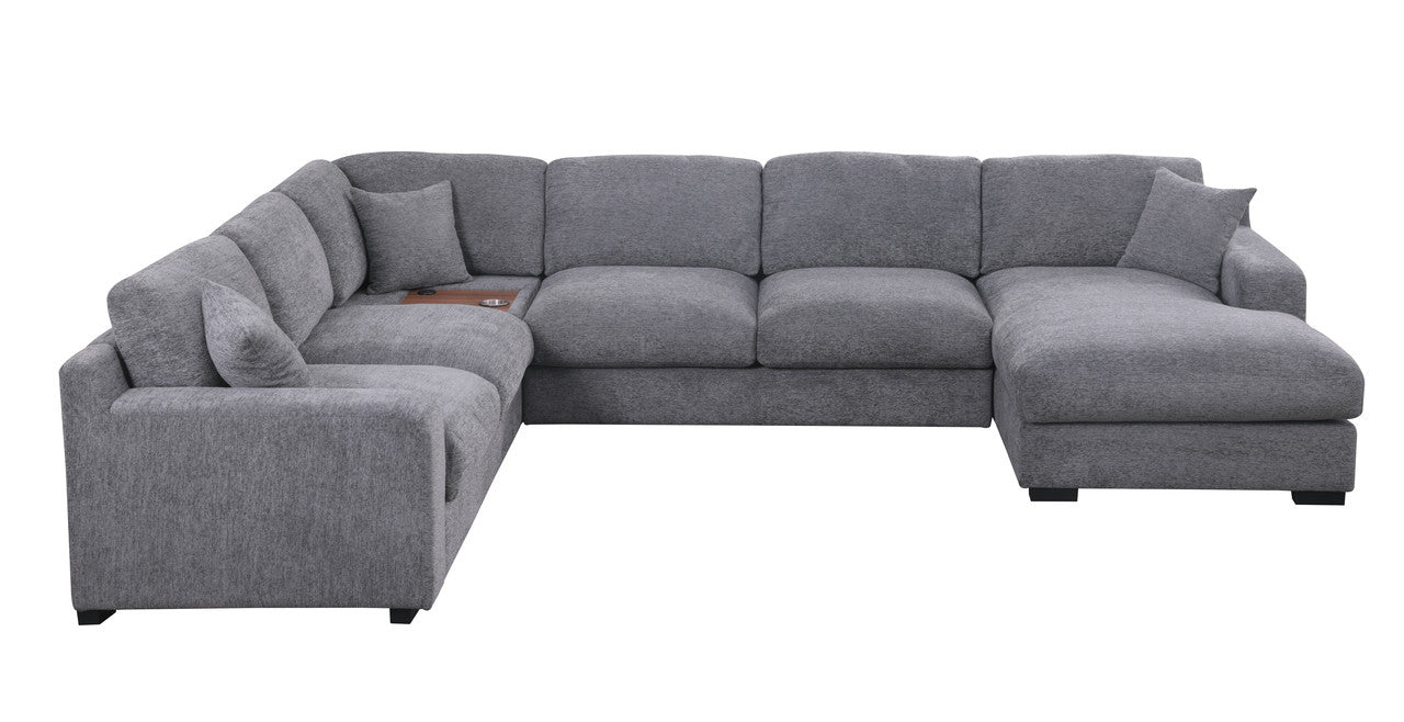 Light Gray Chenille Corner Sectional Sofa - 5 Seat