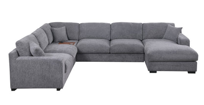 Light Gray Chenille Corner Sectional Sofa - 5 Seat