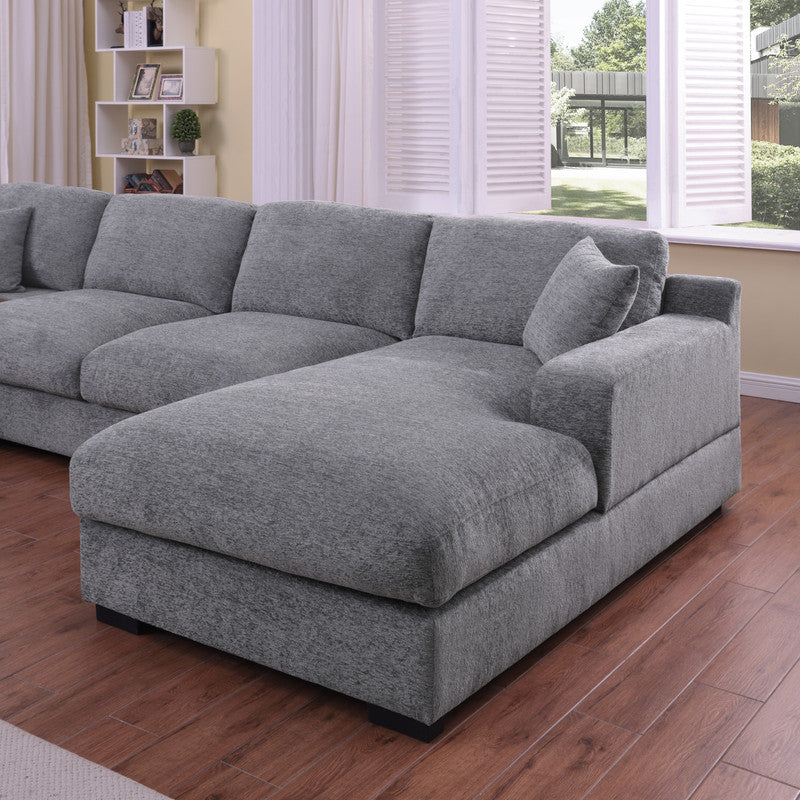 Light Gray Chenille Corner Sectional Sofa - 5 Seat