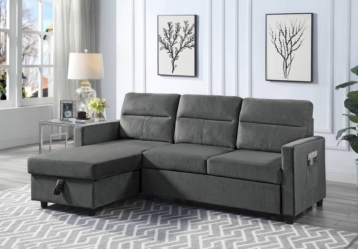 Iride Dark Gray Velvet Sleeper Sectional - 3 Seat Comfort