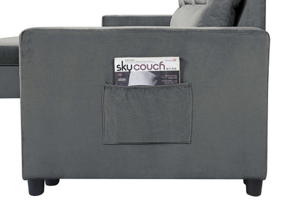 Iride Dark Gray Velvet Sleeper Sectional - 3 Seat Comfort