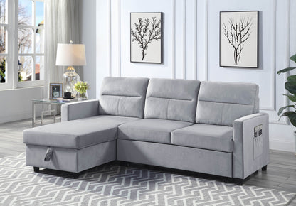Light Gray Velvet Sleeper Sectional Sofa - 3 Seats for Living Room