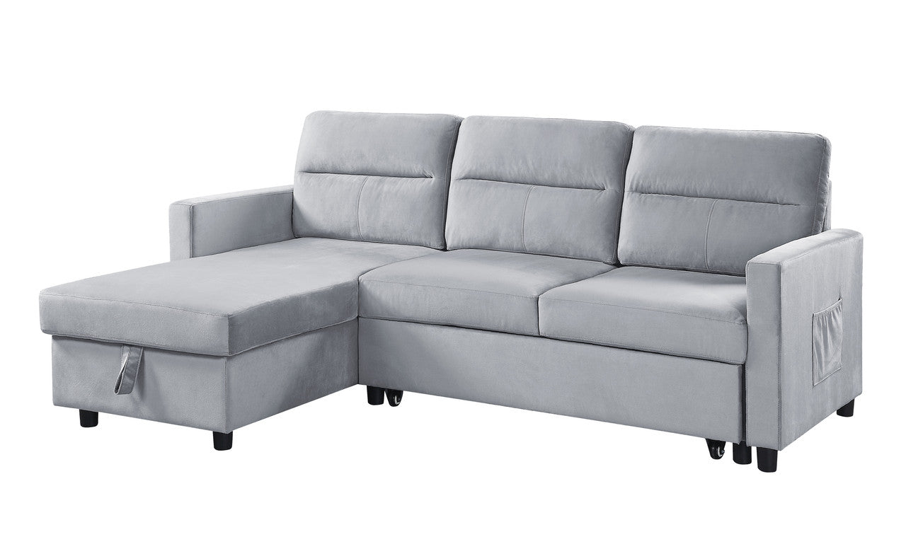 Light Gray Velvet Sleeper Sectional Sofa - 3 Seats for Living Room