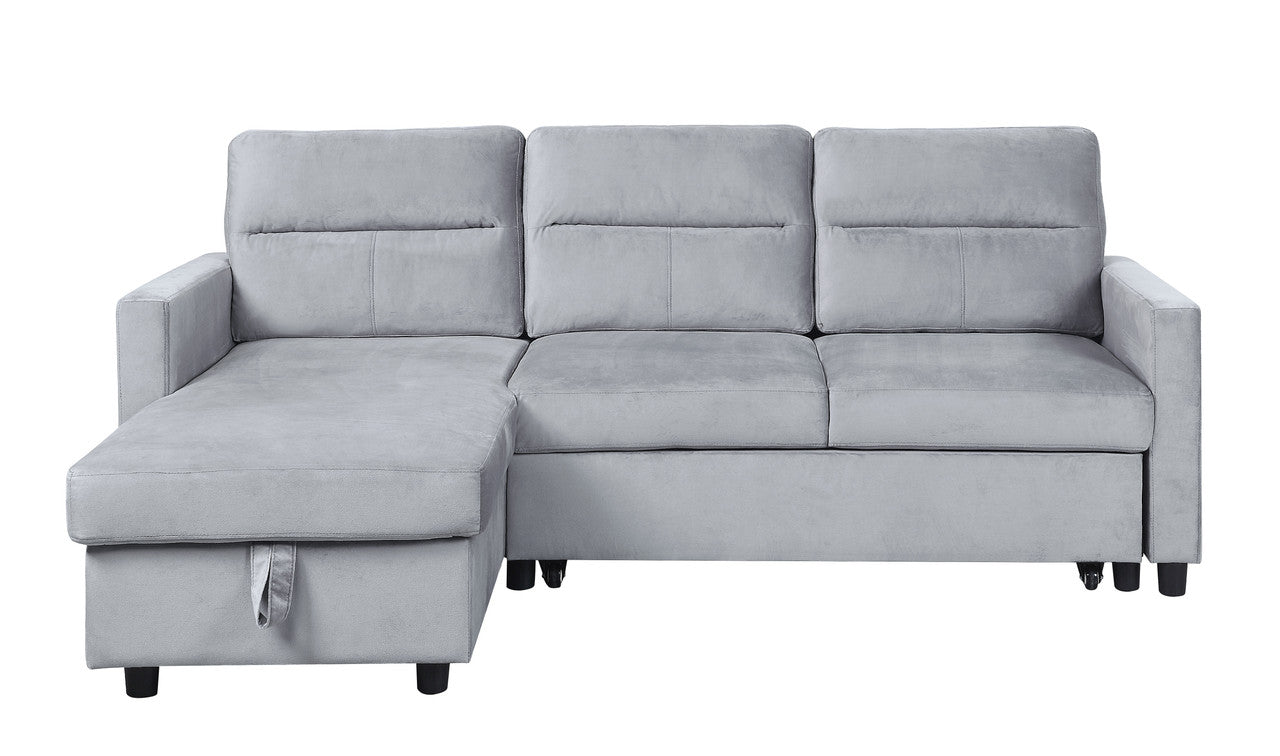Light Gray Velvet Sleeper Sectional Sofa - 3 Seats for Living Room