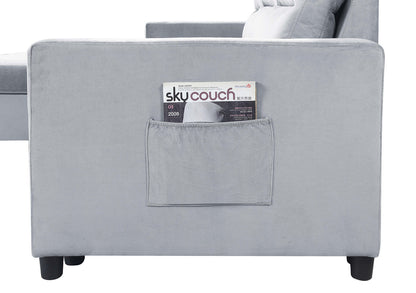 Light Gray Velvet Sleeper Sectional Sofa - 3 Seats for Living Room