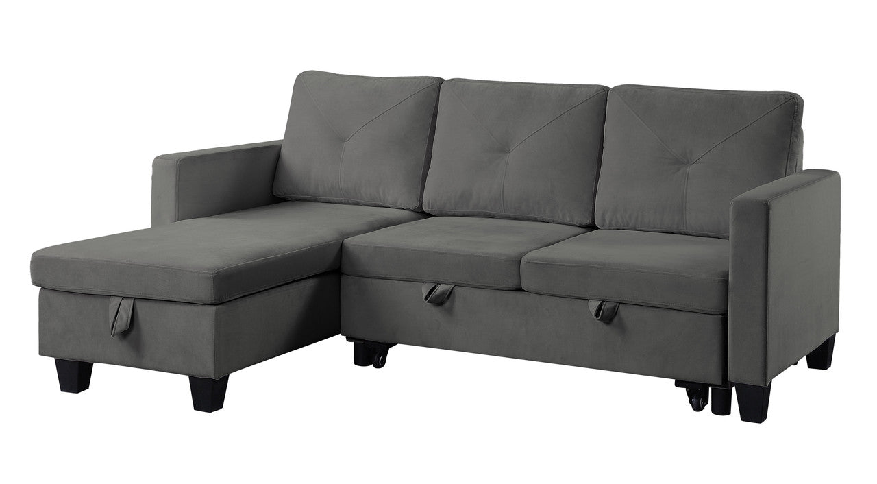 Dark Gray Velvet Sleeper Sectional Sofa - 3 Seat Storage for Living Room