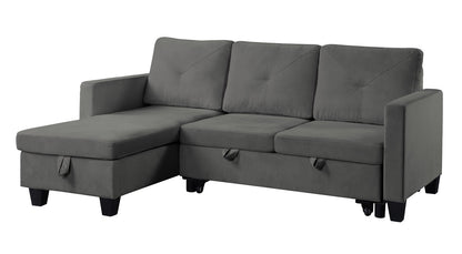 Dark Gray Velvet Sleeper Sectional Sofa - 3 Seat Storage for Living Room