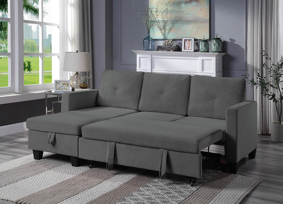 Dark Gray Velvet Sleeper Sectional Sofa - 3 Seat Storage for Living Room