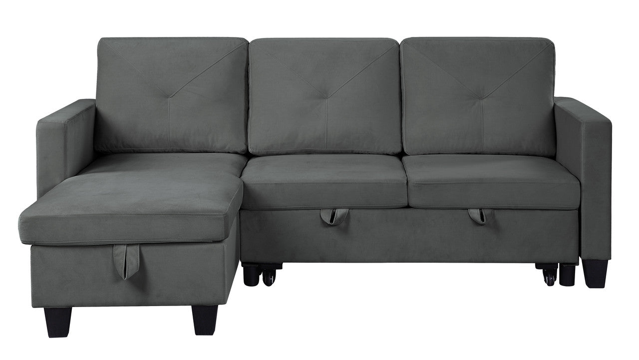 Dark Gray Velvet Sleeper Sectional Sofa - 3 Seat Storage for Living Room