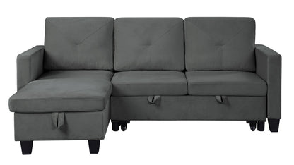 Dark Gray Velvet Sleeper Sectional Sofa - 3 Seat Storage for Living Room