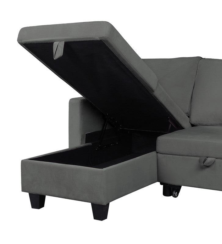 Dark Gray Velvet Sleeper Sectional Sofa - 3 Seat Storage for Living Room