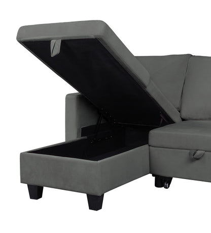 Dark Gray Velvet Sleeper Sectional Sofa - 3 Seat Storage for Living Room