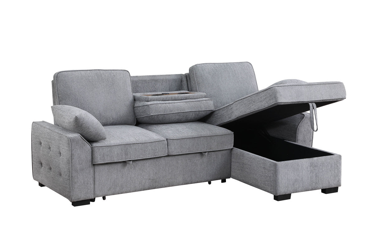 Light Gray Chenille Sleeper Sectional - 3 Seats Storage Chaise