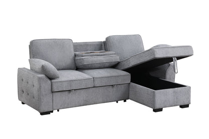 Light Gray Chenille Sleeper Sectional - 3 Seats Storage Chaise