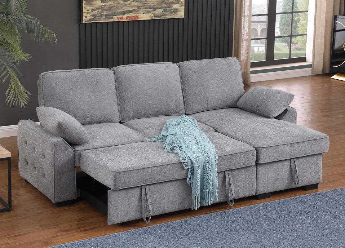 Light Gray Chenille Sleeper Sectional - 3 Seats Storage Chaise