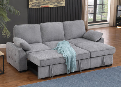 Light Gray Chenille Sleeper Sectional - 3 Seats Storage Chaise