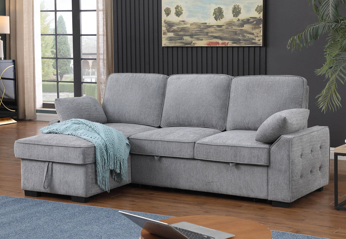 Light Gray Chenille Sleeper Sectional - 3 Seats Storage Chaise