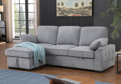 Light Gray Chenille Sleeper Sectional - 3 Seats Storage Chaise