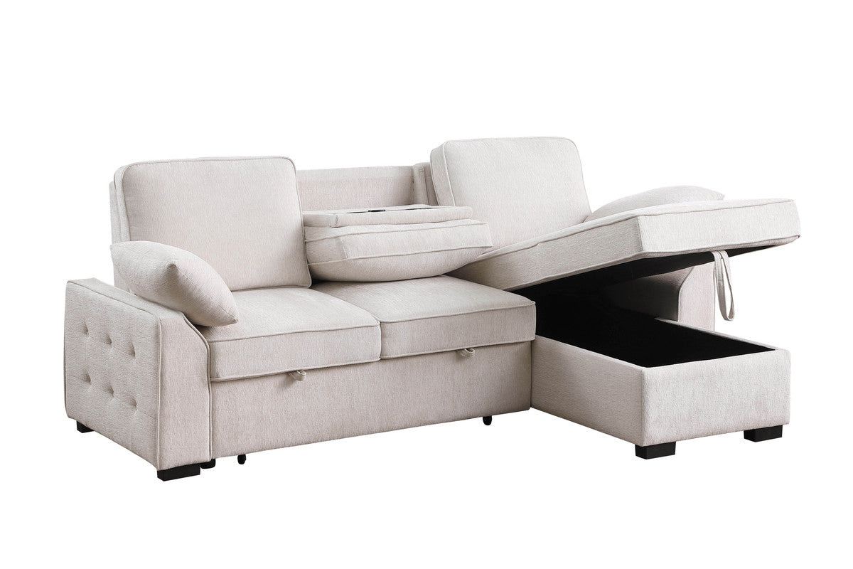 3 Seat Beige Chenille Sectional Sofa with Sleeper