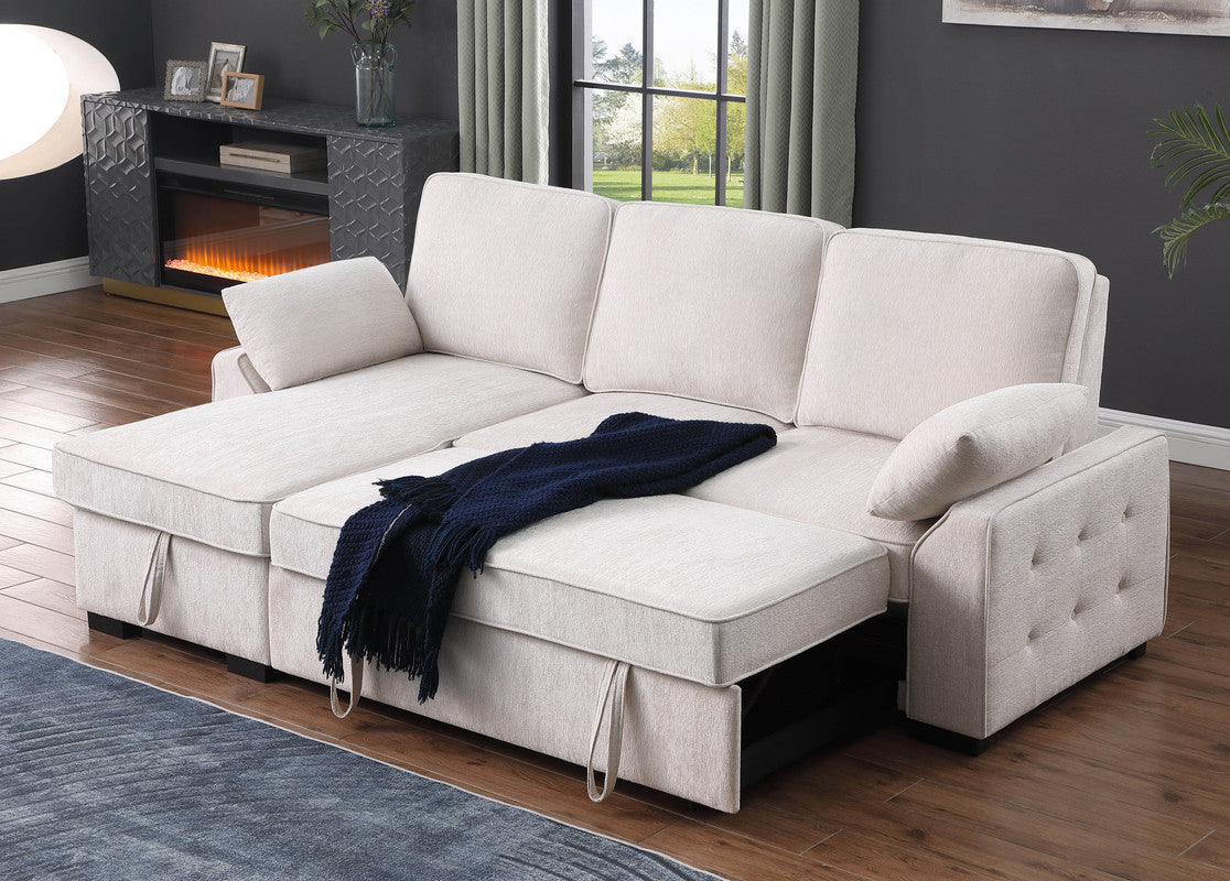 3 Seat Beige Chenille Sectional Sofa with Sleeper