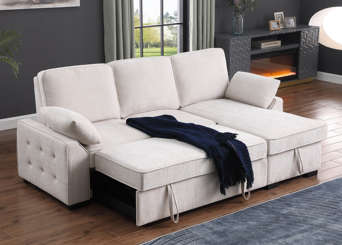 3 Seat Beige Chenille Sectional Sofa with Sleeper