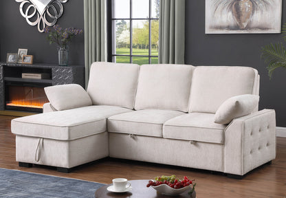 3 Seat Beige Chenille Sectional Sofa with Sleeper