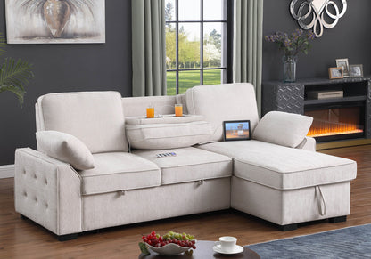 3 Seat Beige Chenille Sectional Sofa with Sleeper