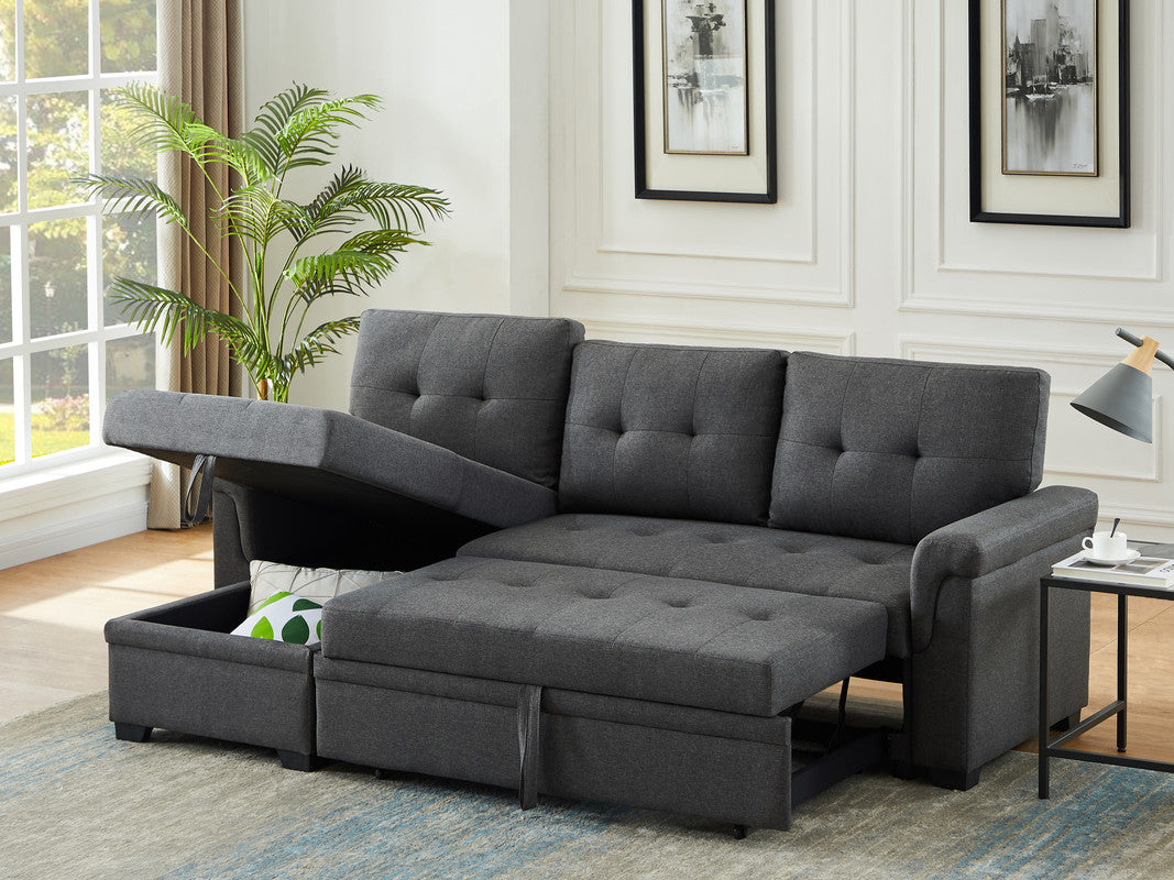Dark Gray Linen 3 Seat Sectional Sofa with Sleeper