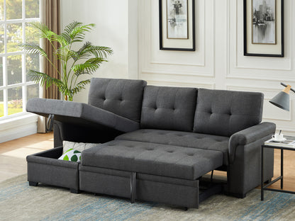 Dark Gray Linen 3 Seat Sectional Sofa with Sleeper