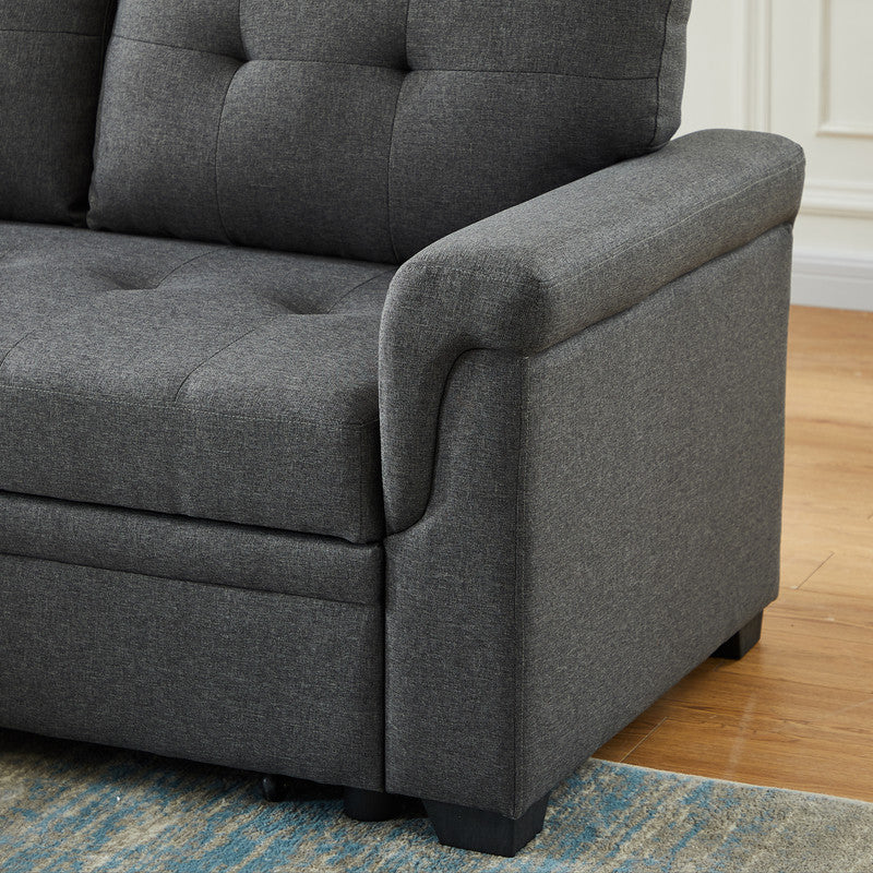 Dark Gray Linen 3 Seat Sectional Sofa with Sleeper