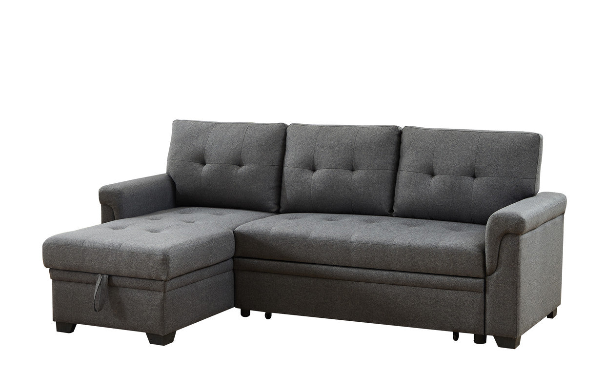Dark Gray Linen 3 Seat Sectional Sofa with Sleeper
