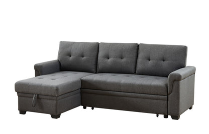 Dark Gray Linen 3 Seat Sectional Sofa with Sleeper