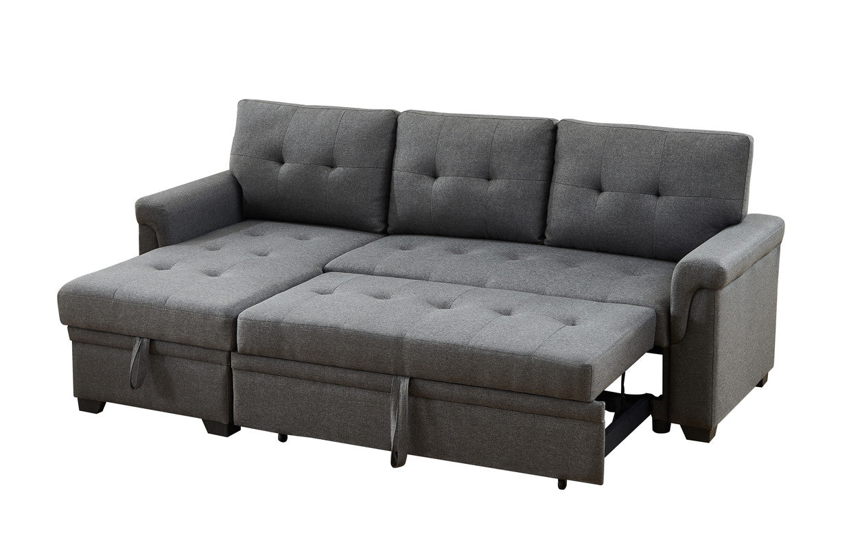 Dark Gray Linen 3 Seat Sectional Sofa with Sleeper