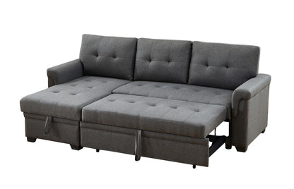 Dark Gray Linen 3 Seat Sectional Sofa with Sleeper