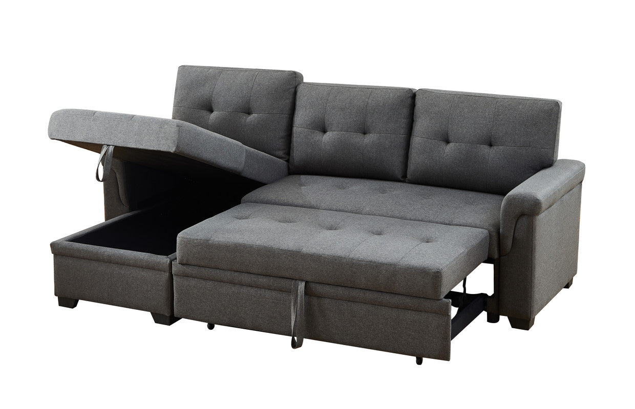 Dark Gray Linen 3 Seat Sectional Sofa with Sleeper