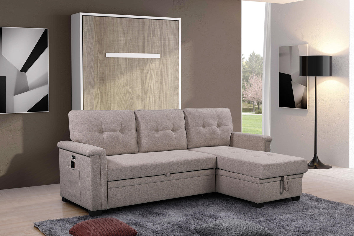 Light Gray 84" Linen Sectional Sofa with Sleeper