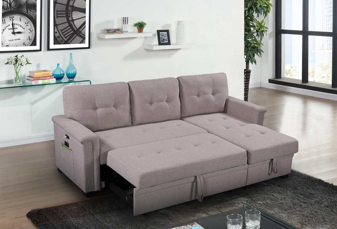 Light Gray 84" Linen Sectional Sofa with Sleeper