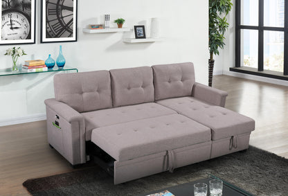 Light Gray 84" Linen Sectional Sofa with Sleeper