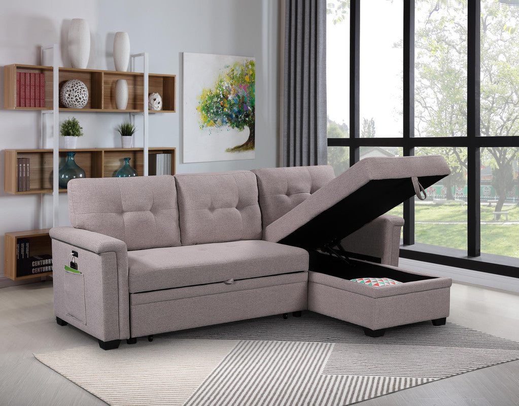Light Gray 84" Linen Sectional Sofa with Sleeper