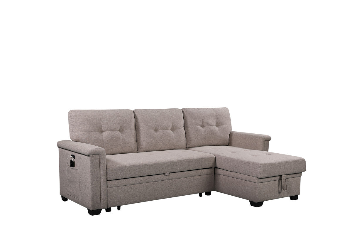 Light Gray 84" Linen Sectional Sofa with Sleeper