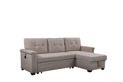 Light Gray 84" Linen Sectional Sofa with Sleeper