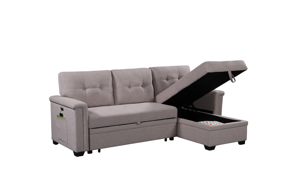 Light Gray 84" Linen Sectional Sofa with Sleeper