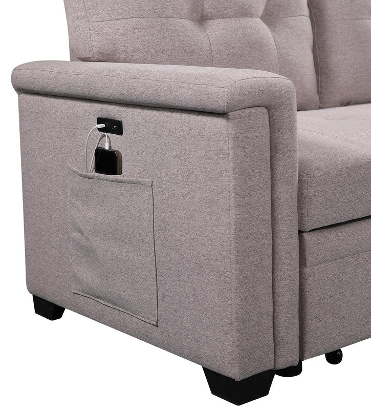 Light Gray 84" Linen Sectional Sofa with Sleeper